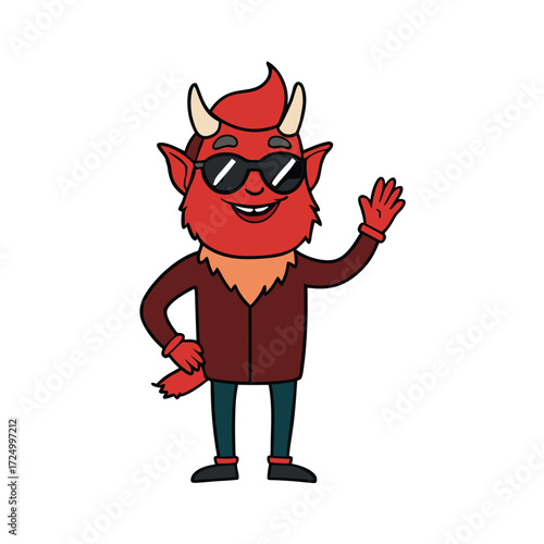 Cartoon devil character wearing sunglasses and a jacket