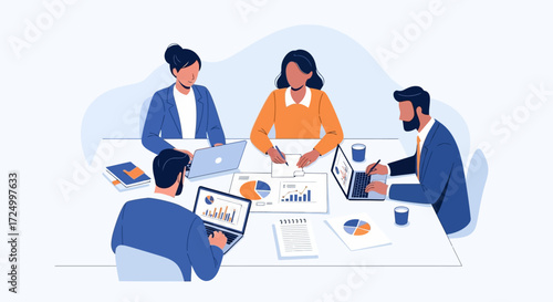 Modern business team in a strategic meeting, a versatile group of colleagues collaborating on data analysis and project planning