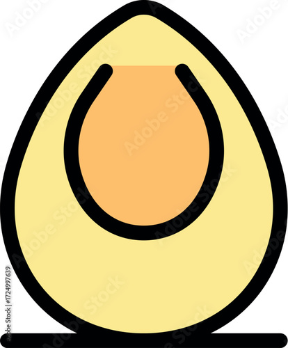 Ripe avocado cut in half showing seed and healthy pulp, simple colored vector icon