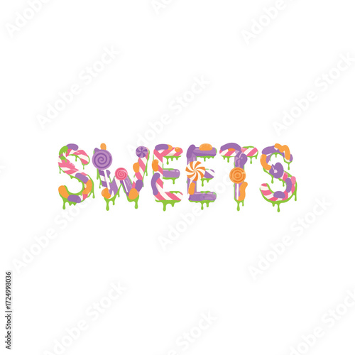 Sweets text art with candy and dripping green goo.