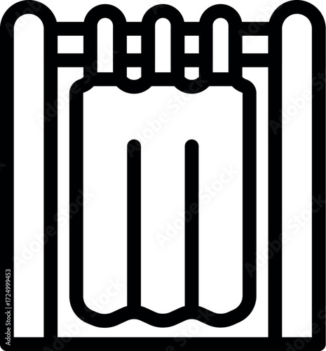 Simple black and white vector icon of towels hanging on a clothesline, symbolizing laundry, housekeeping, and household chores