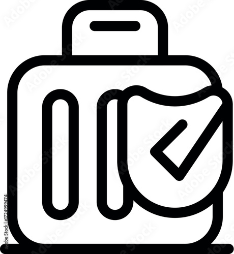 Secure suitcase with a protection shield and check mark, ensuring safe and worry free travel experience