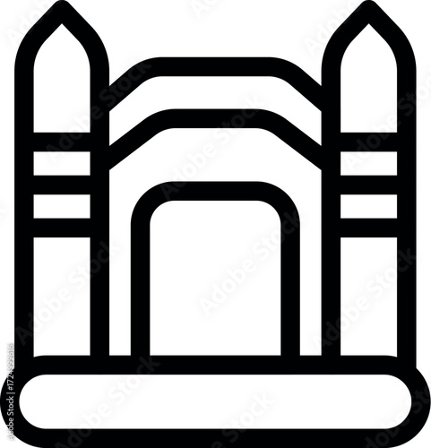 Line art icon of an inflatable bouncy castle, symbolizing children's parties, outdoor play, and joyful experiences