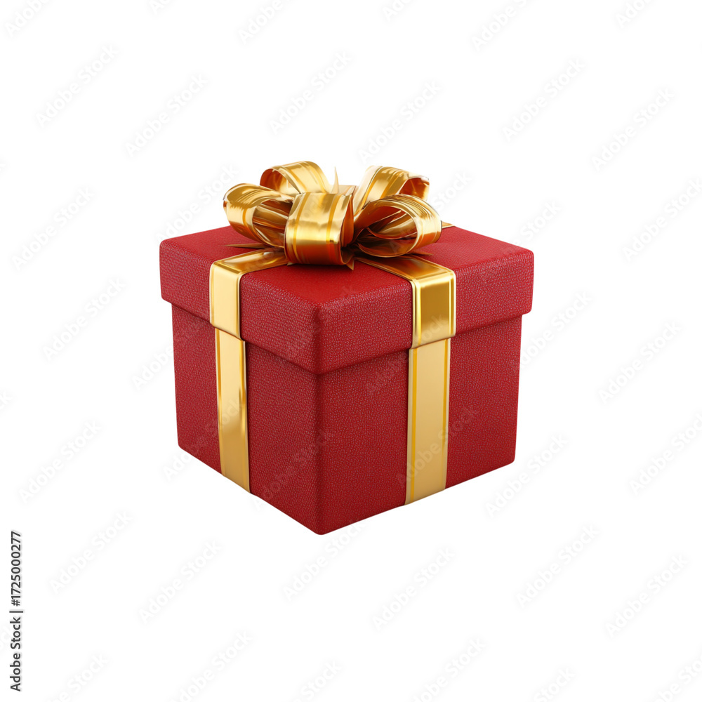 Obraz premium Elegant red gift box with golden ribbon, perfect for birthdays, Christmas, or special occasions, adding a touch of luxury and excitement to every celebration