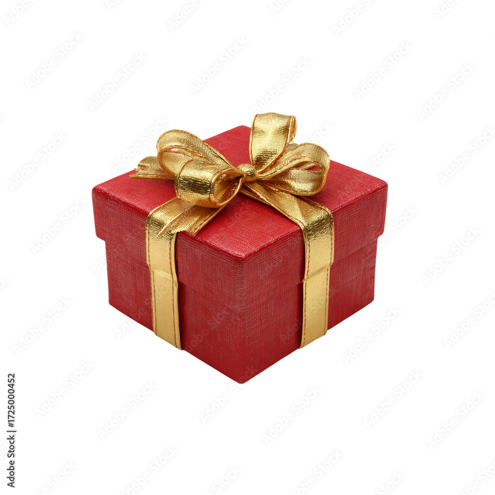 Fototapeta premium Elegant red gift box tied with a shimmering gold ribbon, perfect for Christmas celebrations, birthday surprises, or thank you gestures, conveying warmth and festive cheer