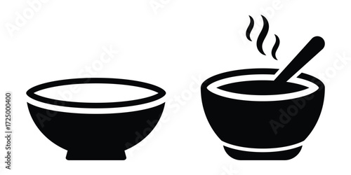 Minimalist dining symbols, Elegant black vector of paired bowls suitable for restaurant or food app icons.