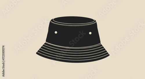 Black Bucket Hat Flat Vector Illustration