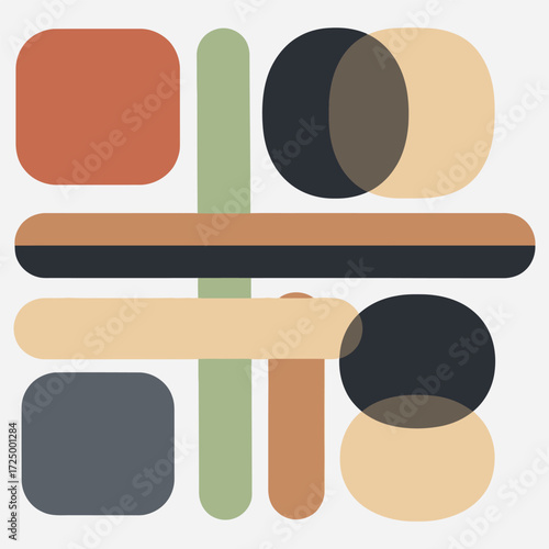 Abstract geometric shapes in a minimalist style with overlapping elements and soft colors