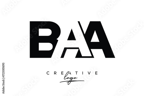 BAA Creative Minimalistic Negative Space Latter Logo with Modern Monogram for Branding and Business Letter mark Logo with Initial Letters Logo Design for Branding.	
