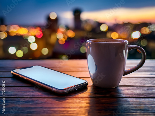 Lifestyle scene with phone and coffee teaching youth about healthy digital engagement

