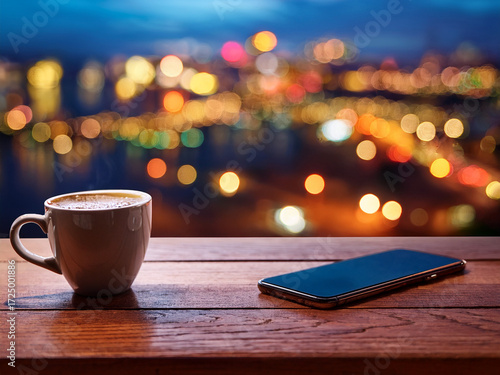 Calm moment with tech and drink inspiring emotional depth and lifestyle awareness
