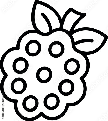 Line art drawing of a raspberry with leaves, representing freshness and natural sweetness