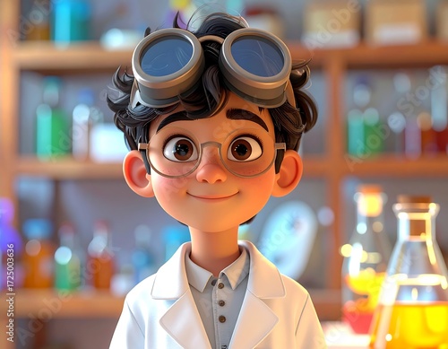 Curious Young Scientist in Lab Setting.
