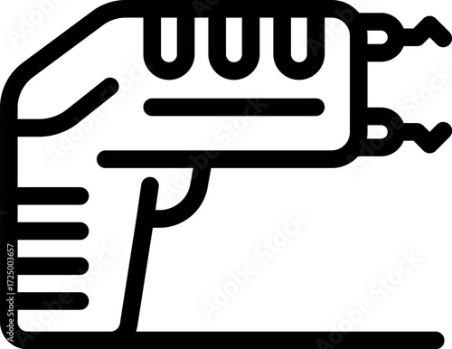 Black outline icon of a futuristic ray gun firing energy beams, perfect for sci fi projects