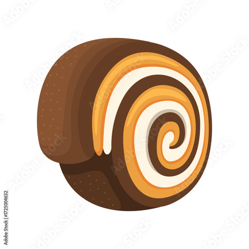 Swirled chocolate and cream roll brown outside white and orange swirls inside