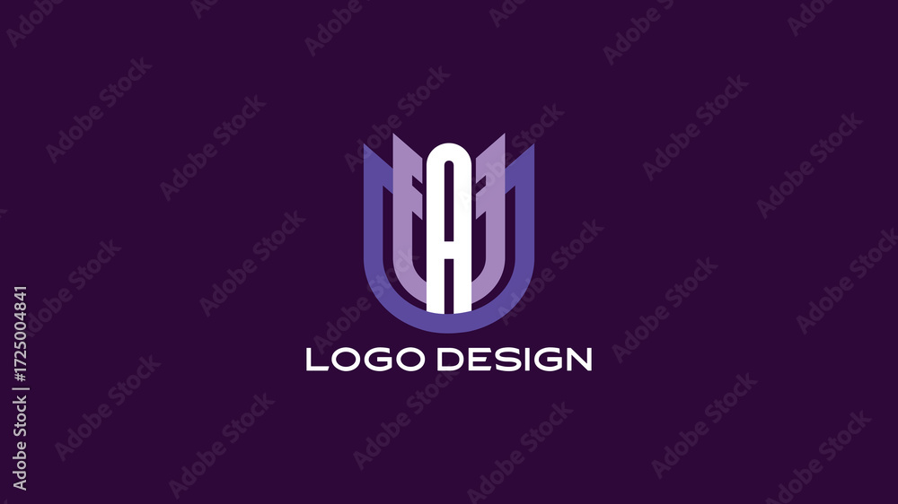 Fototapeta premium Bold UAU monogram logo in purple gradient with shield style, designed for modern branding, business identity, corporate marketing, and professional creative representation.