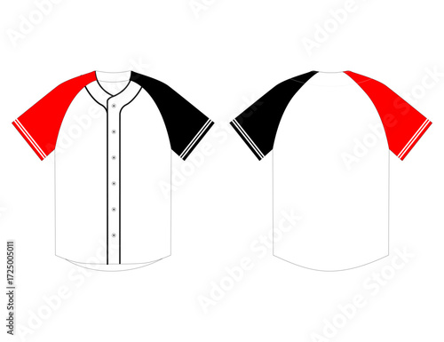 Baseball jersey template red black white raglan style