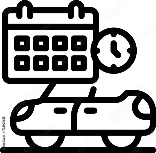 Cabriolet car with calendar and clock symbolizing car rental, booking, reservation, scheduling, and timely pickup
