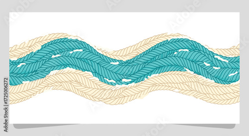 Abstract River Illustration: Turquoise Water Flowing Between Sandy Banks - Nature, Adventure, and Serenity Depicted in a Wavy Design for Creative Projects