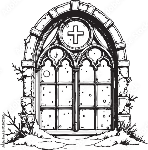 Mysterious Window: A gothic-inspired illustration of a stone window. Embodying history, religion, and a touch of mystery.