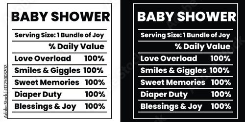 Baby Shower Nutritional Facts Label  Cute Black and White Typography Design