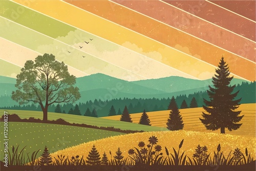 landscape with vineyard and trees