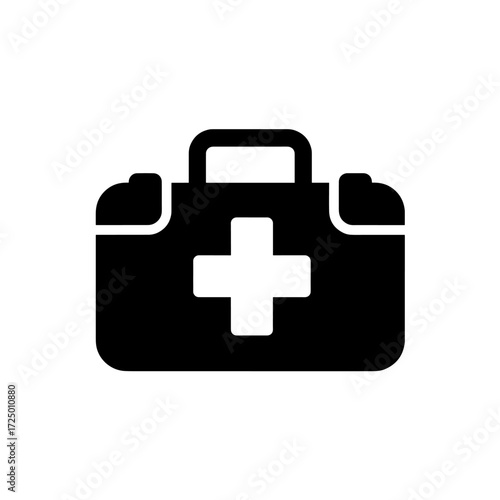 Red and white first aid kit icon or medical box symbol for emergency healthcare