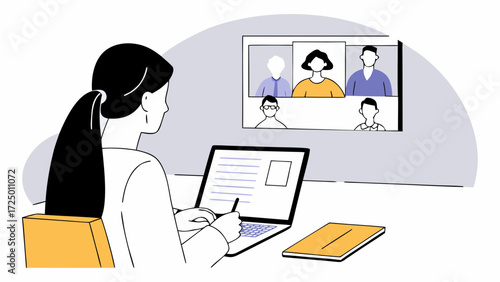 laptop portrait online hispanic woman using business meeting for writing working webinar videocall with vertical training computer virtual studying notes office focused businesswoman having 77485881 1