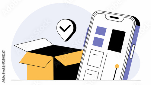 3d online in delivery via white and order mark mobile box tracking smartphone creative check isolated rendering notification delivered cartoon with cardboard icon on phone background 3d con 16864694 1