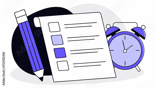 3d paper concept office alarm creative design management school and or exam with supplies todo check rendering clock task planner note cartoon 3d pencil icon isolated list test 54565490 2
