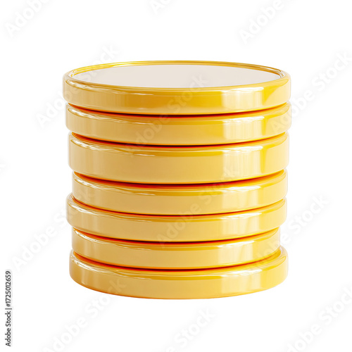 A digitally rendered stack of ten shiny, pale-yellow, coin-like discs