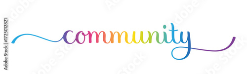 COMMUNITY colorful vector hand lettering banner with swashes