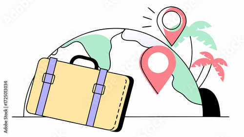 3d time paper travel airplane location pin yellow set emoji suitcase isolated 3d background journey icons photo planet and summer to camera design earth cartoon on concept with white render 31472453 1