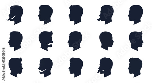 Silhouetted heads of diverse people face left in a simple arrangement against white, showing variety and anonymity.