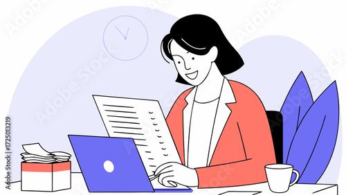 document pc computer manager businesswoman doing using paperwork hispanic smiling entrepreneur accountant reading latin woman working business laptop young on financial 30s report in office 90995894 1
