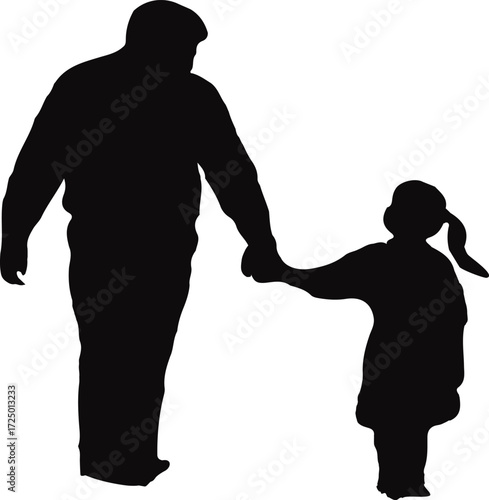 Silhouette Of A Father And Daughter Holding Hands Walking Together In A Loving Family Bond