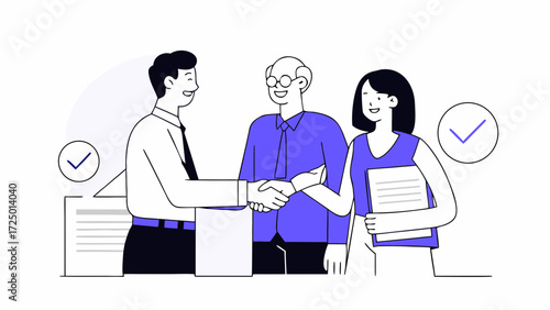 mature latino space worker of client team people employee recruit shaking signing or after female bank hand a partner group of man satisfied work results with contract with together copy bu 48492605 1