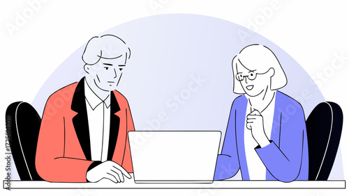 laptop mentoring partners mid latin man on mature woman project banner space age and two office discussing colleagues group of business businessman businesswoman copy working in european bu 34975597 1