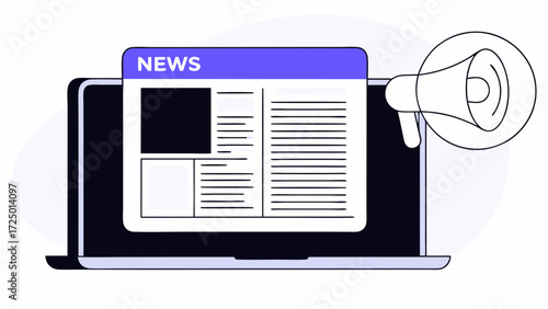 news news megaphone on laptop screen computer with on magazine press design online digital device the flat blog 82551147 1