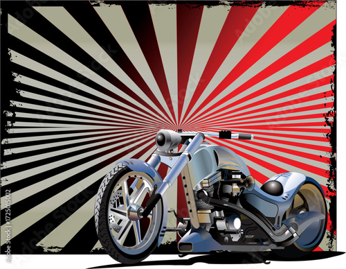 Ratro Futuristic Custom Chopper Motorcycle Grunge Background Graphic Art Illustration editable vector for t-shirt mug wall stickers wallpaper sticker design multipurpose use in high definition format