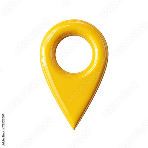 Glossy, 3D yellow map pin, smooth, rounded edges, location marker