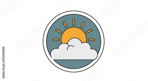 Minimalist weather forecast icon showing a bright sun partially obscured by a soft cloud, symbolizing a partly sunny day with pleasant conditions and a clear sky