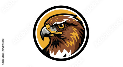 Powerful graphic illustration of a majestic golden eagle head, symbolizing strength, freedom, and sharp vision, perfect for dynamic branding, mascots, and impactful design projects