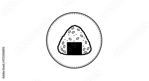 Monochrome Japanese Onigiri Illustration A Stylized Graphic Representation of a Traditional Rice Ball with Nori Seaweed, Perfect for Asian Cuisine Designs and Food-Related Projects