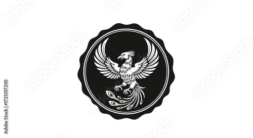 Majestic phoenix emblem design in a classic circular badge, symbolizing rebirth, strength, and eternal spirit, perfect for sophisticated branding