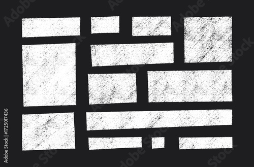 White crayon rectangular text box shapes for overlay designs - rough chalk texture with grainy surface on dark background. Distressed banner frames and label elements for vintage or grunge style.