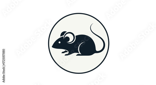 Simple black mouse silhouette design within a clean circular frame, ideal for digital graphic elements, animal symbolism, and minimalist visual communication projects