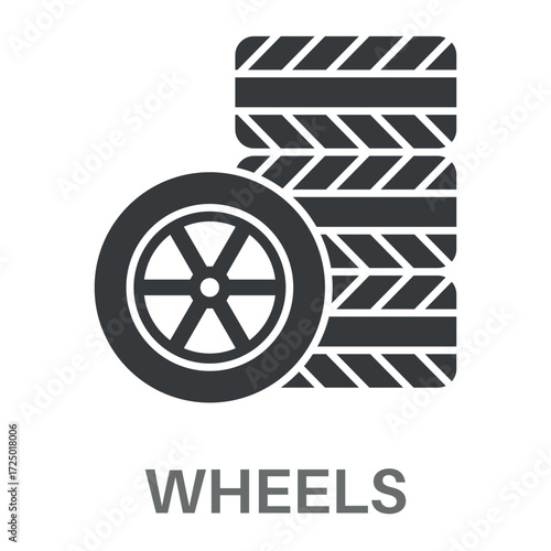 Wheels Silhouette Glyphs Concept Simple Style Design Vector