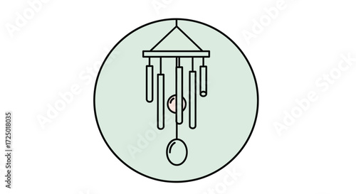 Serene minimalist line art illustration of a wind chime, symbolizing peace, tranquility, and harmonious sound for meditation and natural decor designs