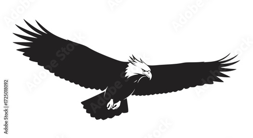 Striking monochrome vector illustration of an eagle in full flight, representing freedom, power, and elegant artistic design